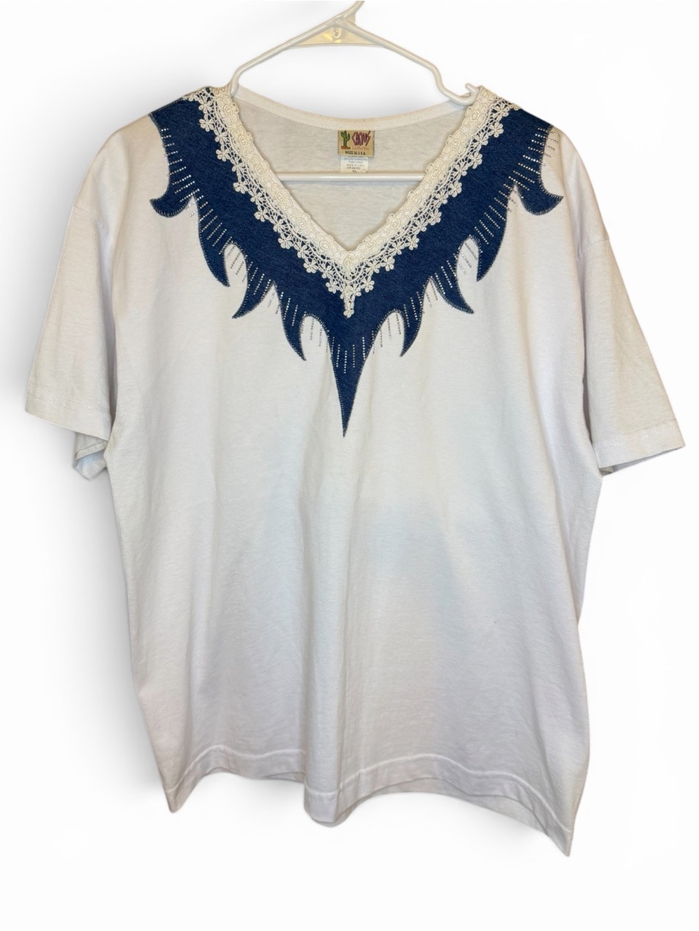 Vintage Cactus California Western Lace Embellished Tee USA XL Cowboy Boho